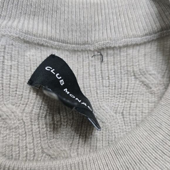 Club Monaco 100% Wool Cream Beige Khaki Crew Neck Cable Knit Sweater Size Medium - Picture 13 of 13